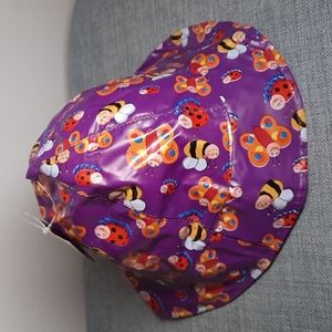 Rain Hat Water Proof Weather Resistant Bumble Bees Ladybugs Butterfly Purple